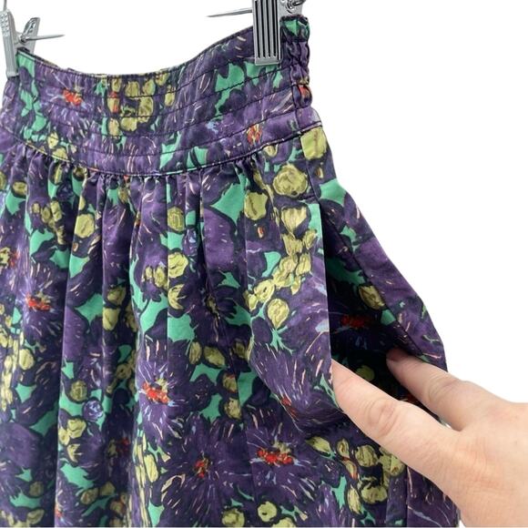 J. Crew 100% Cotton Cottagecore Purple Floral Pull On Elastic Waist Skirt 00 - Picture 2 of 9